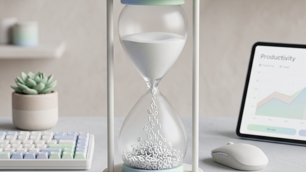 A sandglass with falling binary bits representing high productivity and time savings