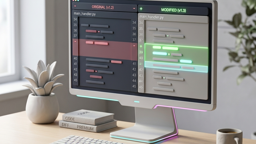 Conceptual visual representing source code file diff comparisons