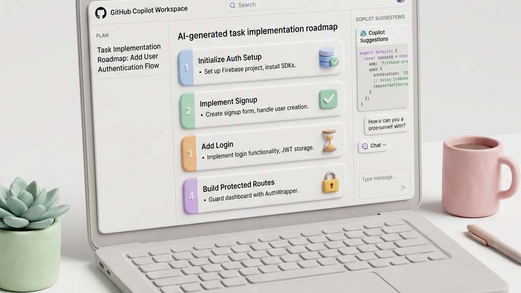 GitHub Copilot Workspace 활용 가이드: 한글 설명문과 이슈 보드만으로 서비스 기능 구현 완료하기 3 GitHub Copilot Workspace browser interface displaying an AI-generated task implementation roadmap