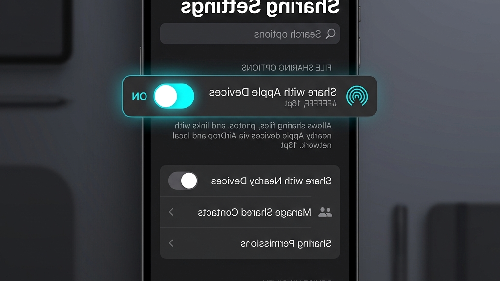 안드로이드 시스템 메뉴에서 Apple 기기와 공유 설정 항목이 켜져 있는 스마트폰 캡처 그래픽