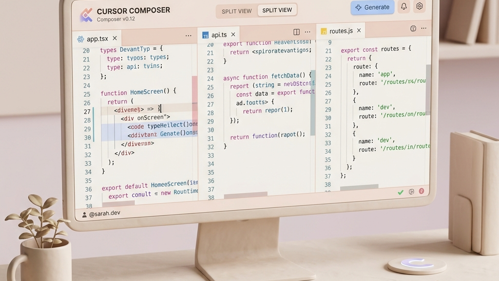 Split screen visual of AI editor editing multiple files concurrently