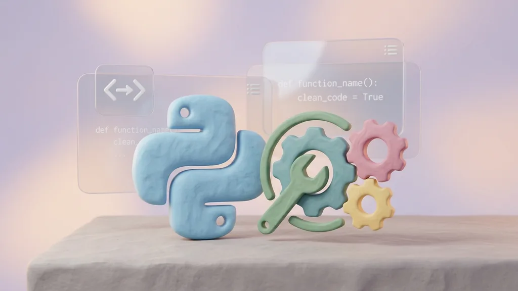 커서(Cursor) AI 에디터 Rules 맞춤형 설정 및 파이썬 자동화 연동 가이드 3 Minimalist 3D clay-render showing python logo and code refactoring gears